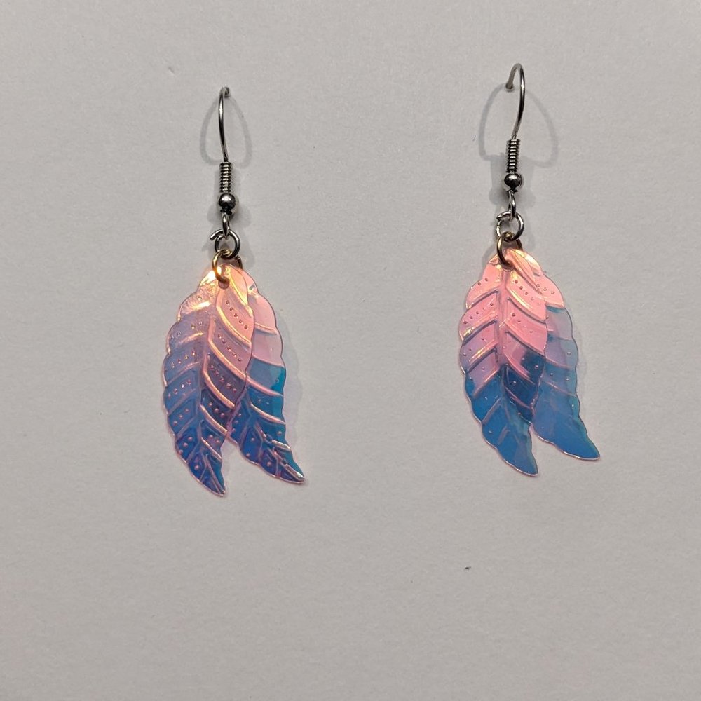 Pink/Blue Feather Earrings